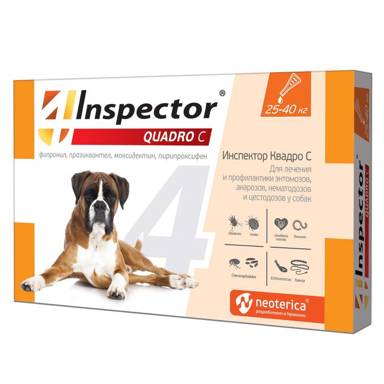 Капли для собак Инспектор Quadro С 4 в 1 Инспектор Quadro С Капли для собак 1 пипетка